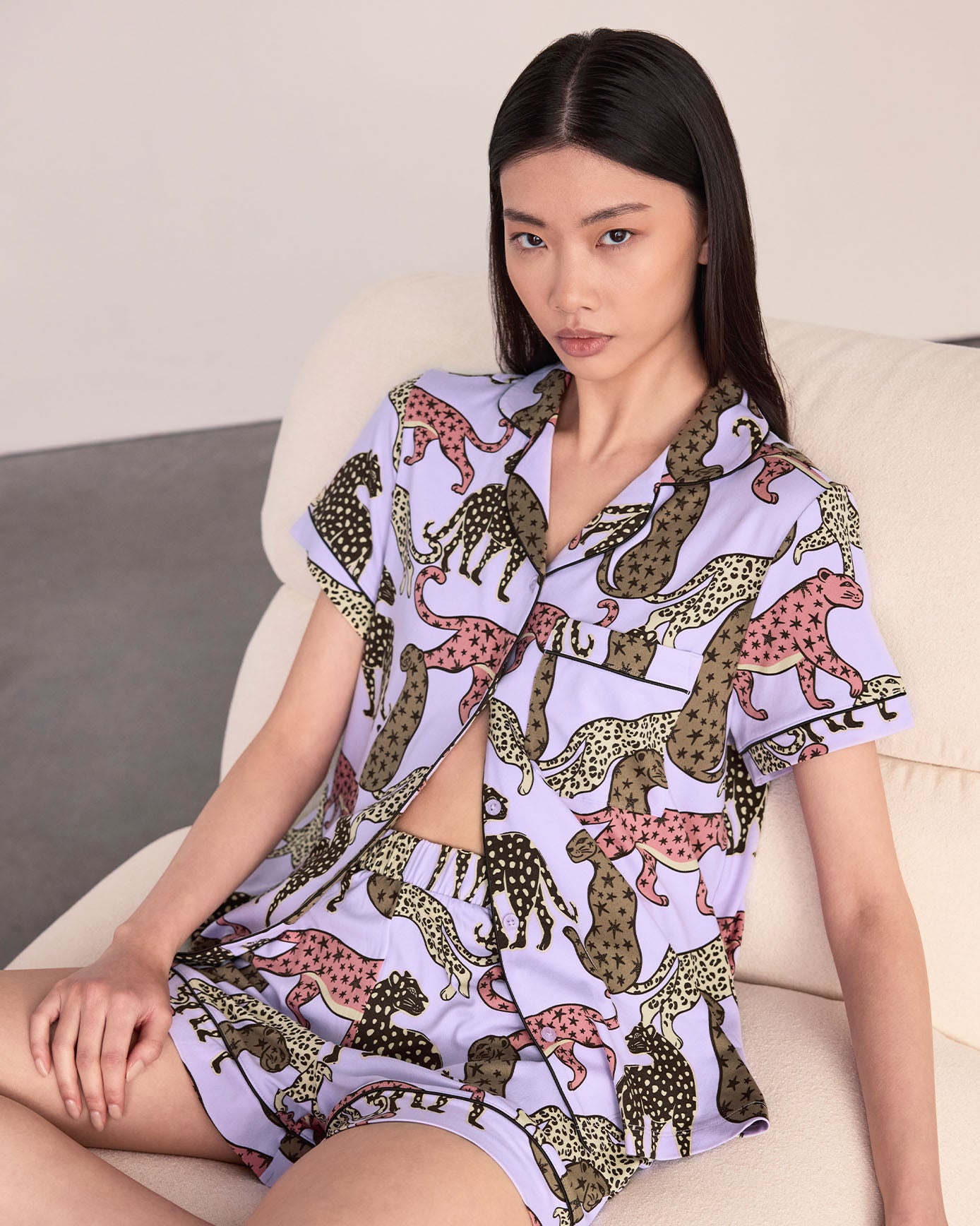Starry Leopard Print Button Up Short Pyjama Set