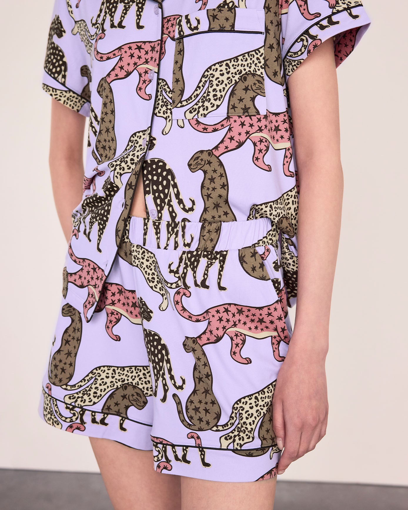 Starry Leopard Print Button Up Short Pyjama Set