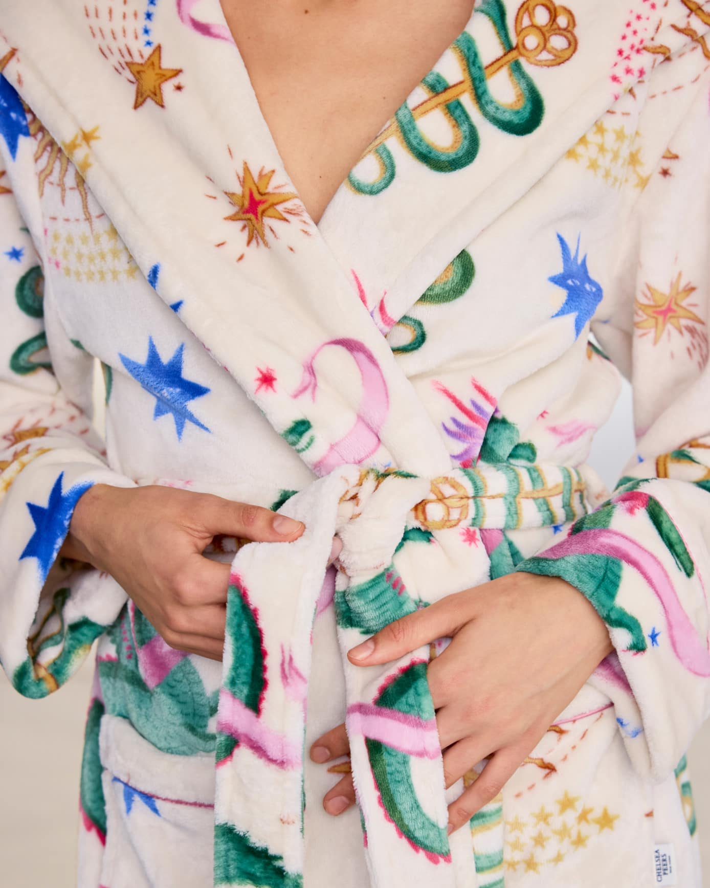 Fleece Mythical Dragon Print Hooded Dressing Gown