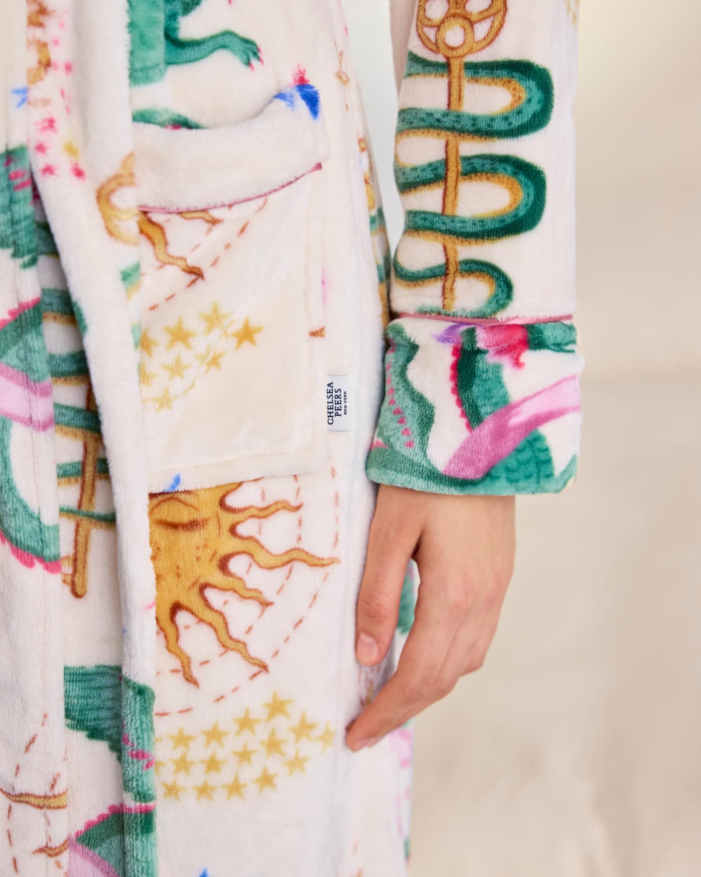 Fleece Mythical Dragon Print Hooded Dressing Gown