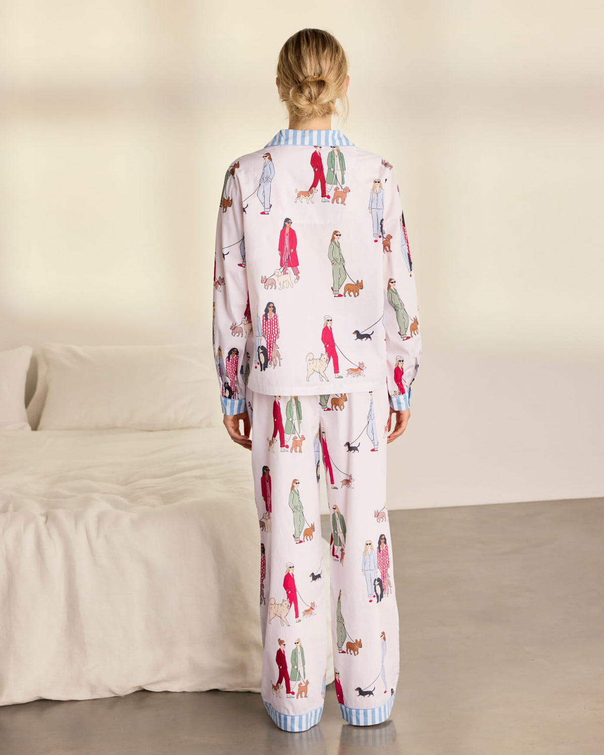 Organic Cotton Dog Walking Print Long Pyjama Set