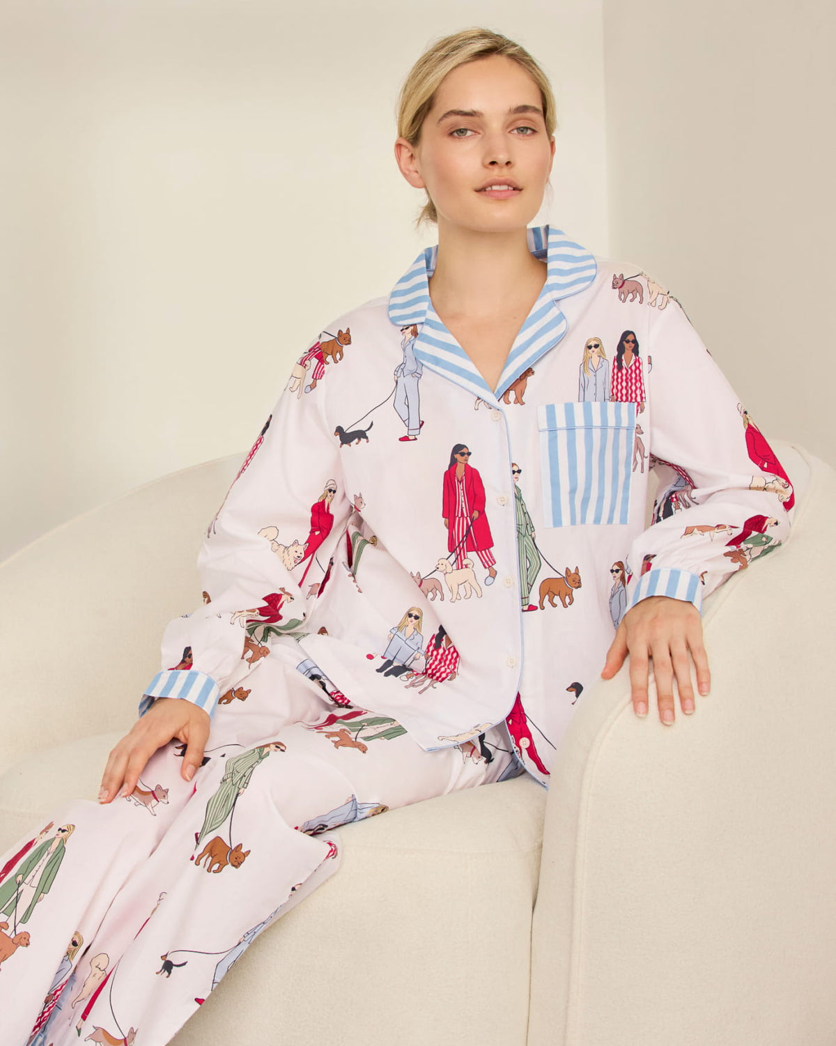 Organic Cotton Dog Walking Print Long Pyjama Set