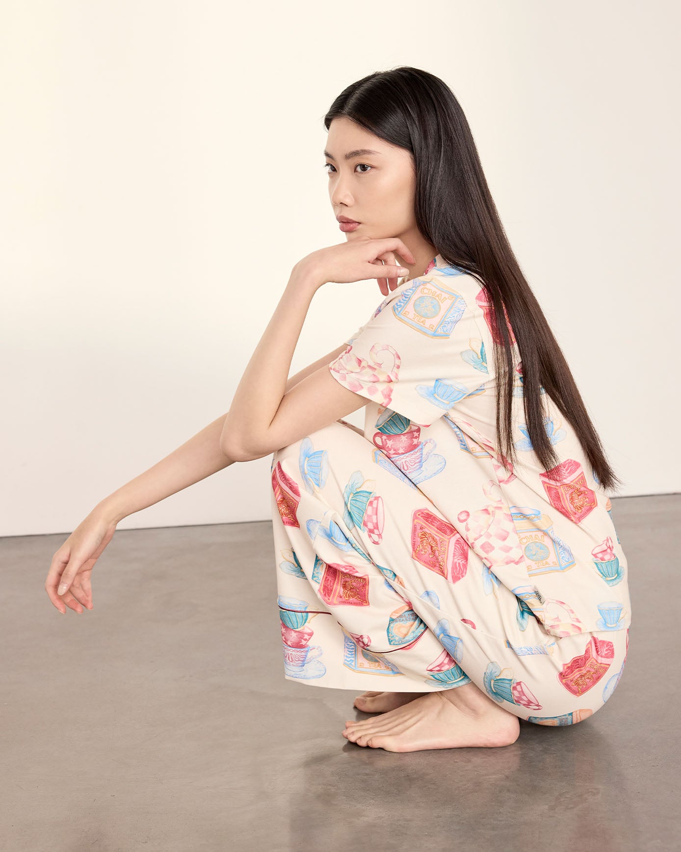 Organic Cotton Tea Party Print Long Pyjama Set