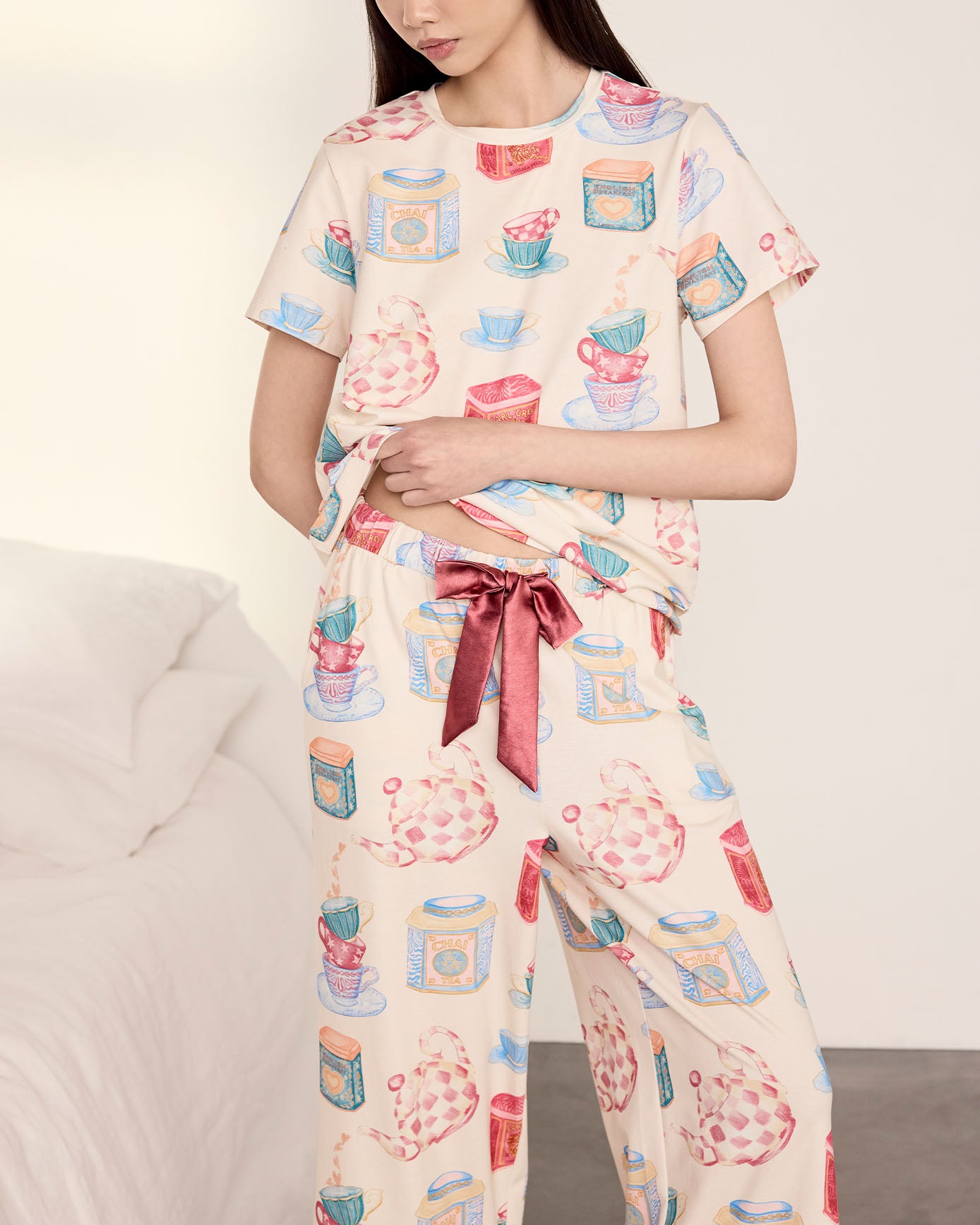 Organic Cotton Tea Party Print Long Pyjama Set