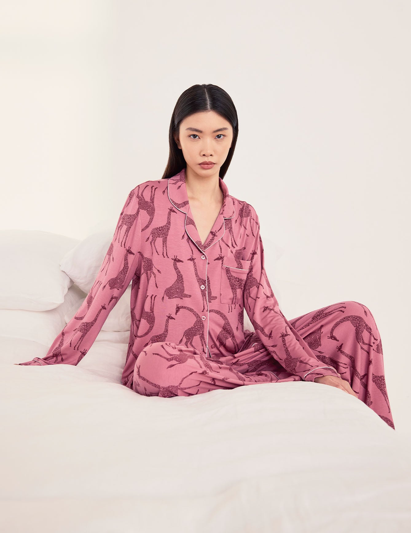 TENCEL™ Modal Tonal Giraffe Print Long Pyjama Set