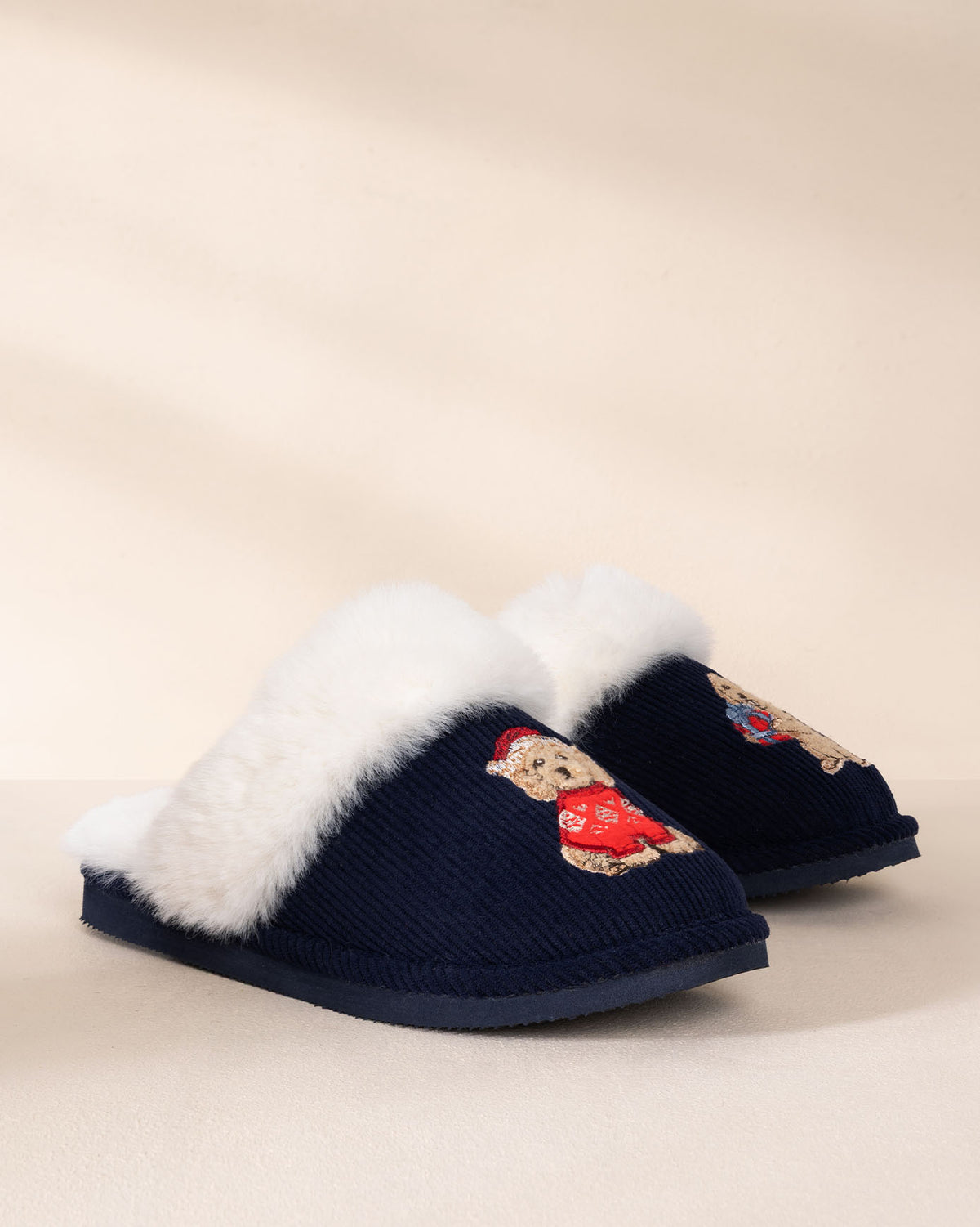 Corduroy Embroidered Christmas Chip the Cockapoo Slippers