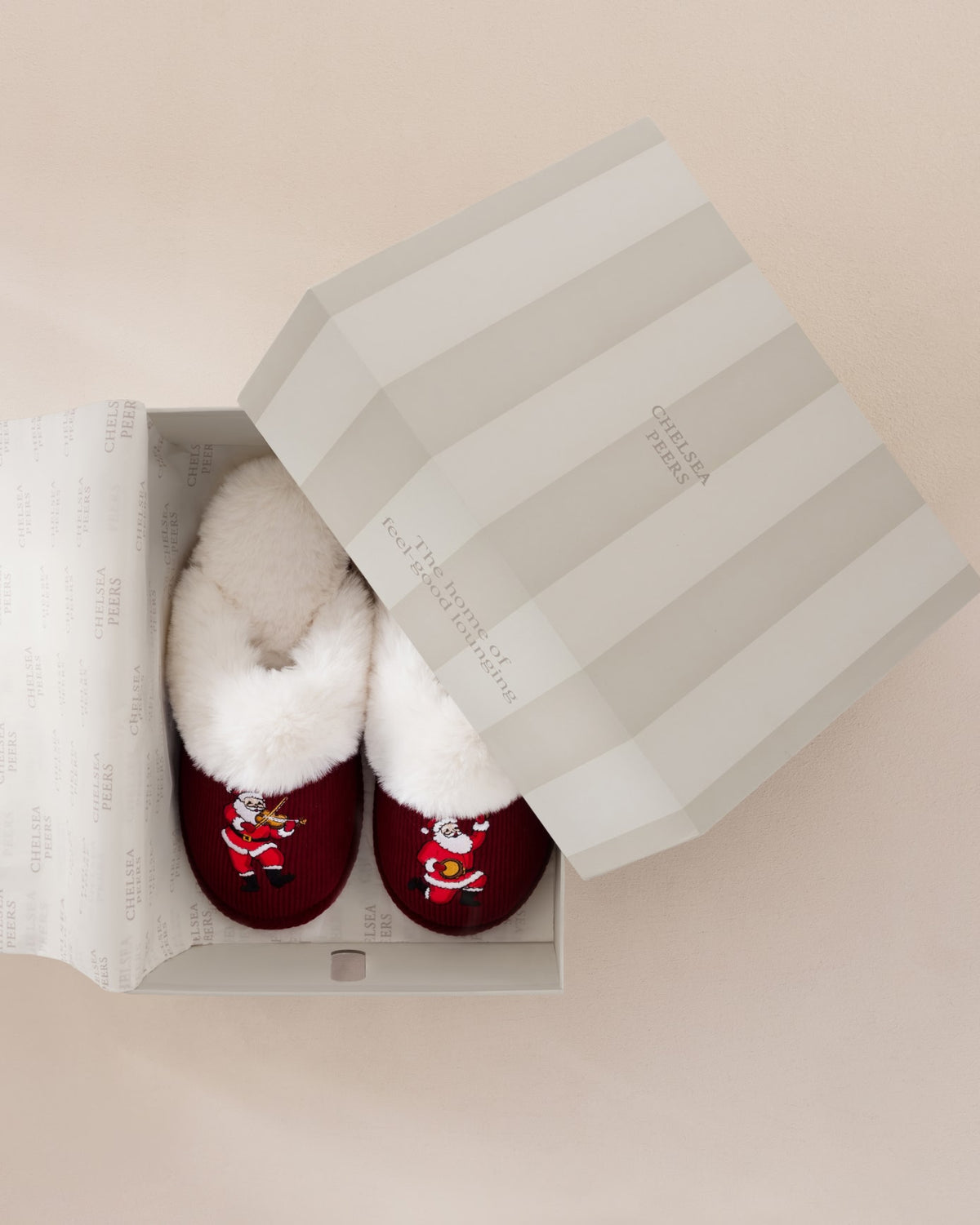 Corduroy Embroidered Musical Santa Slippers