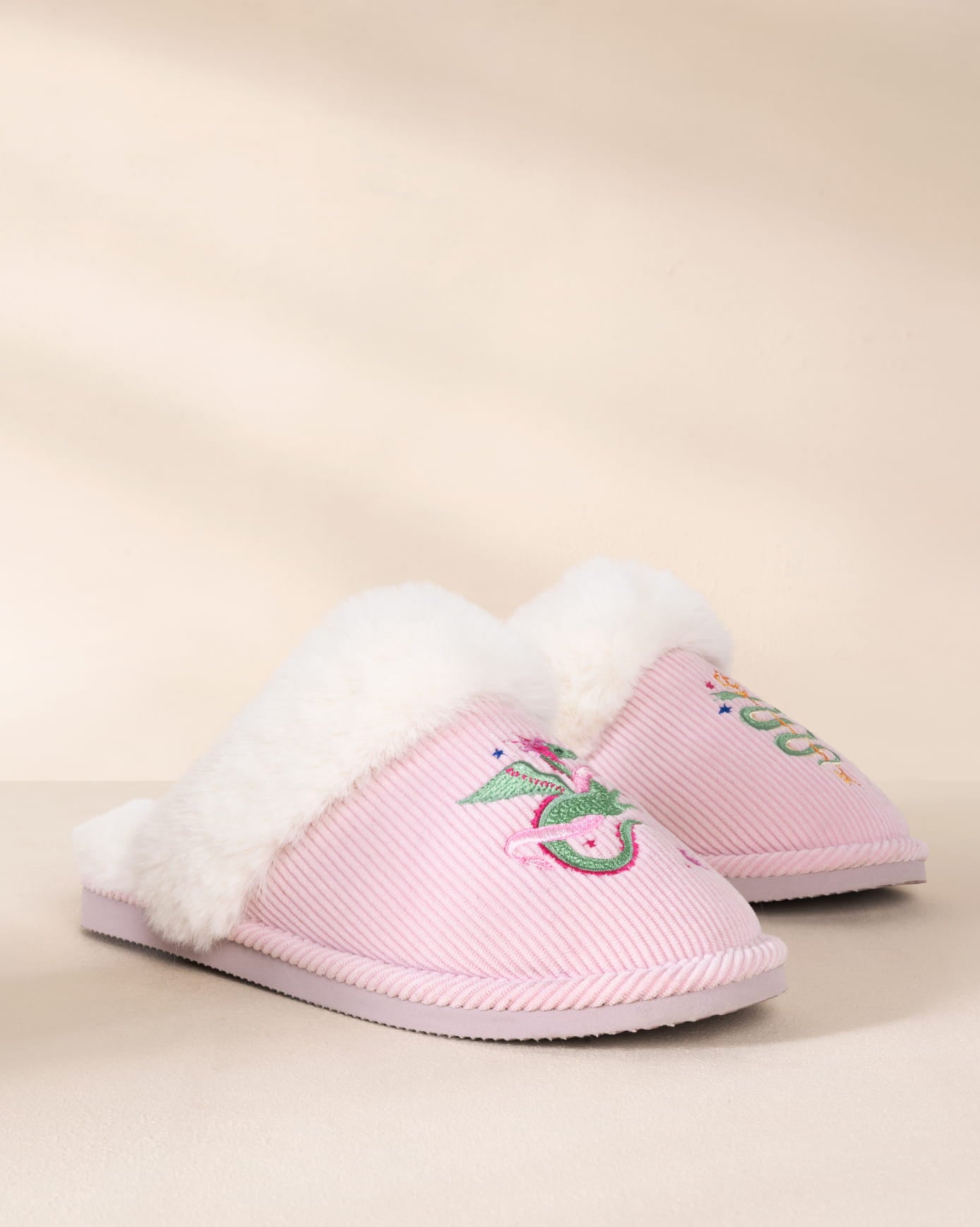 Corduroy Embroidered Mythical Dragon Mule Slippers