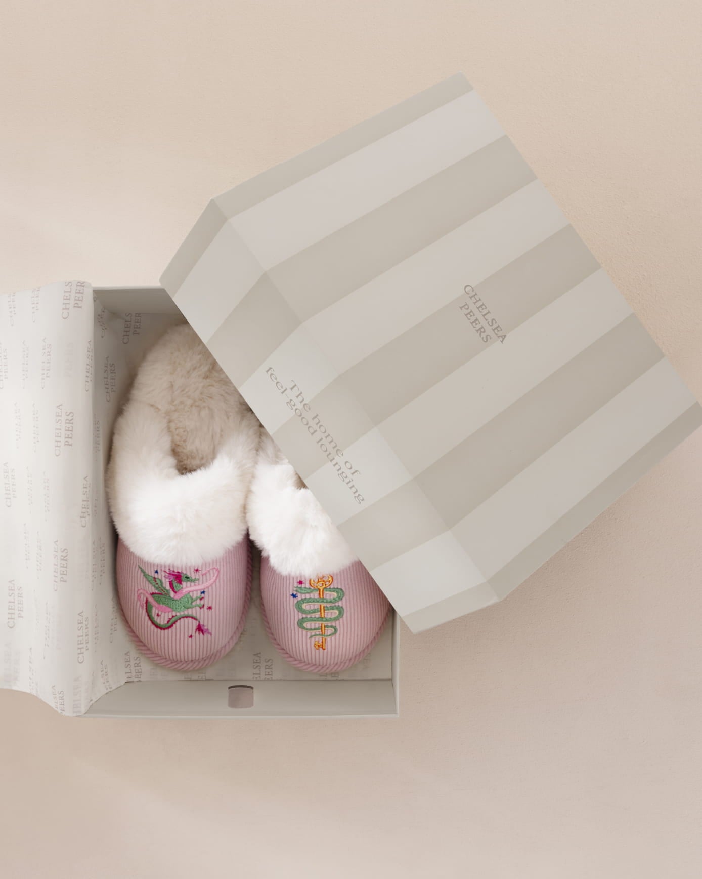 Corduroy Embroidered Mythical Dragon Mule Slippers