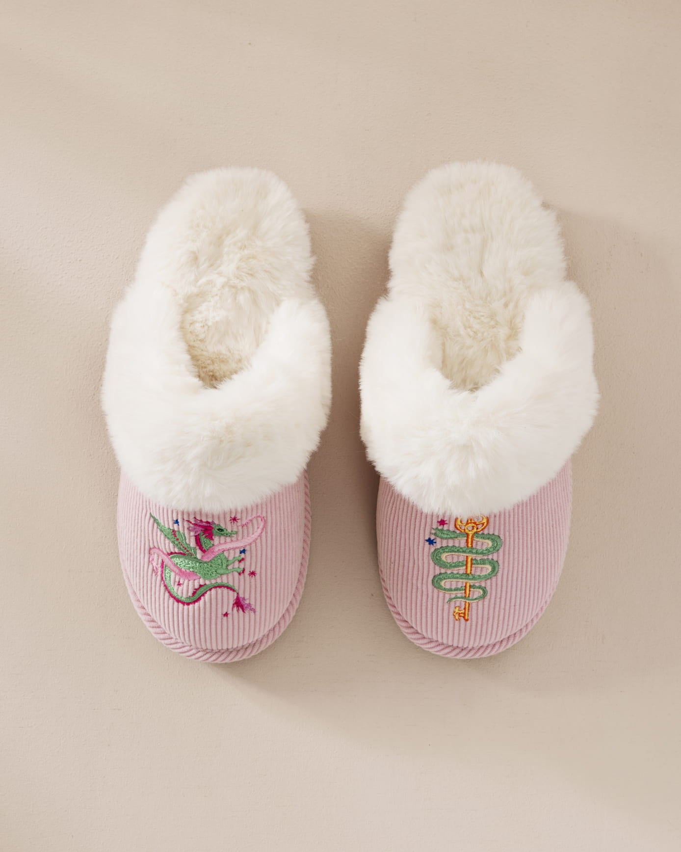 Corduroy Embroidered Mythical Dragon Mule Slippers