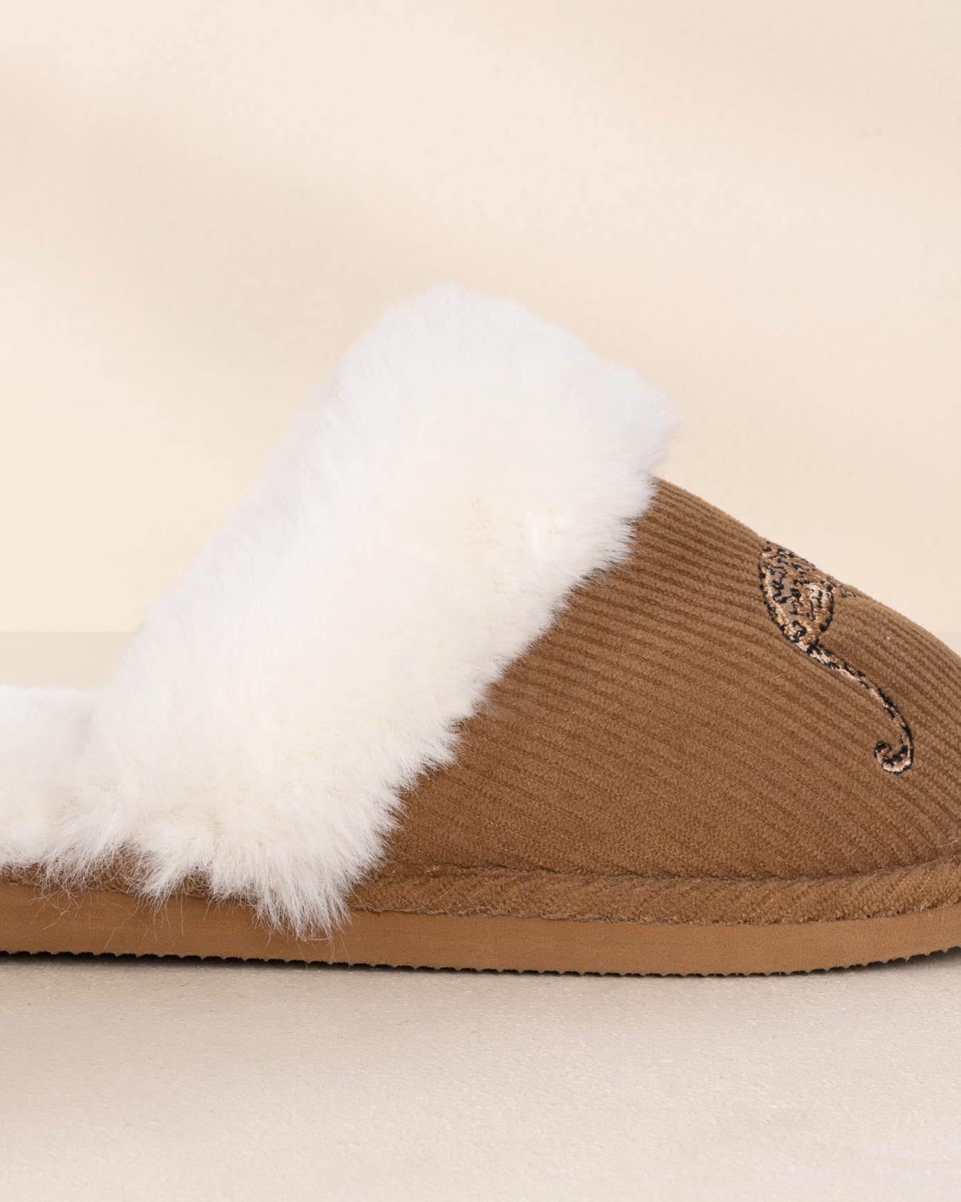 Corduroy Embroidered Leopard After Party Print Mule Slippers
