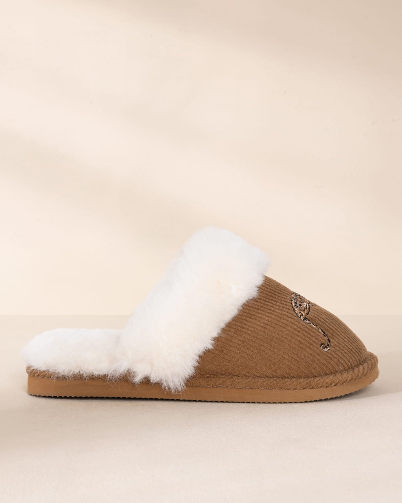 Corduroy Embroidered Leopard After Party Print Mule Slippers