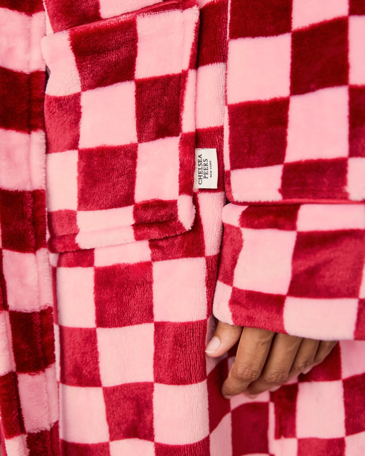 Fleece Checkerboard Dressing Gown - Pink