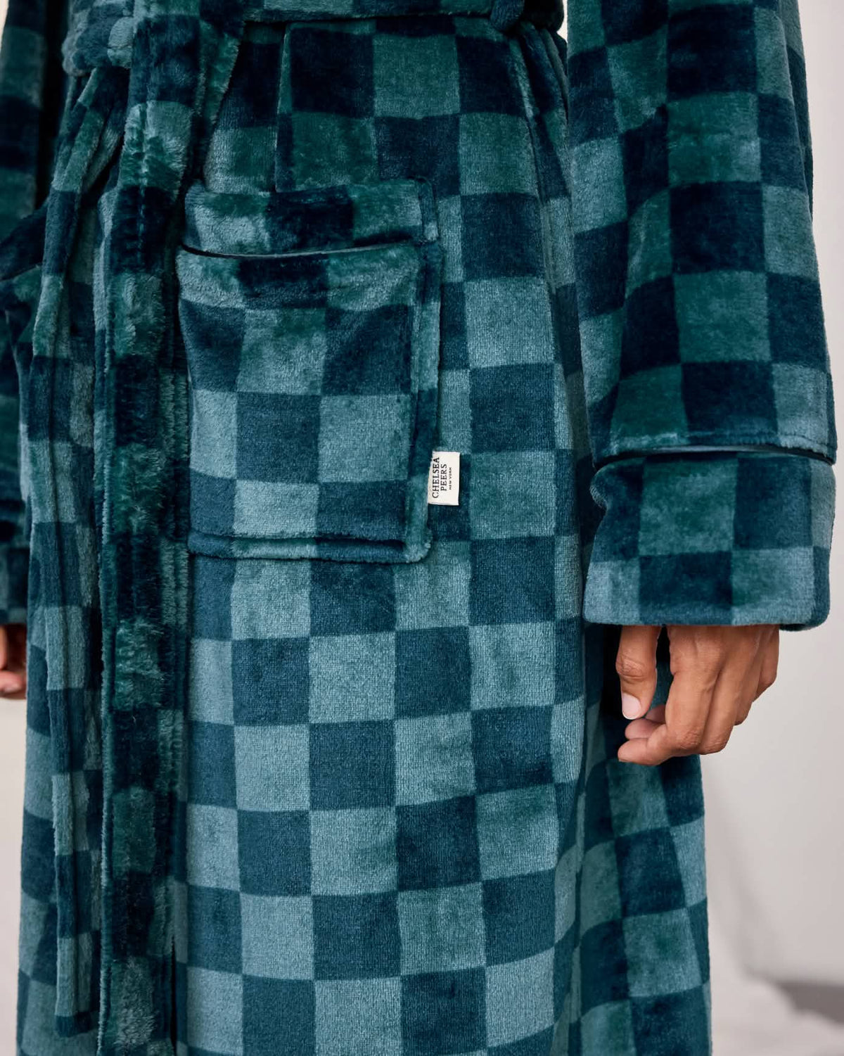 Fleece Checkerboard Dressing Gown - Teal