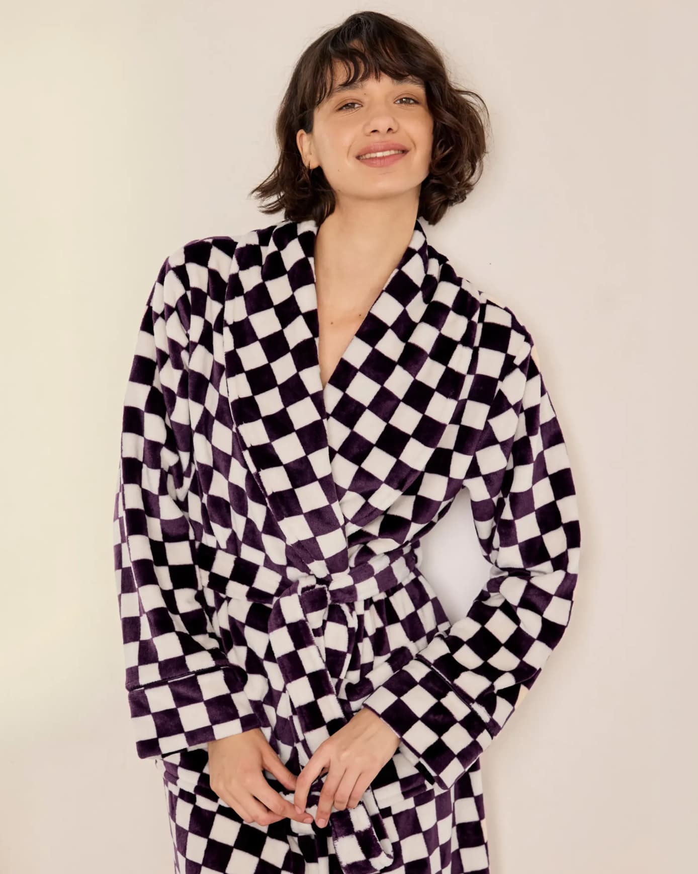 Fleece Checkerboard Dressing Gown