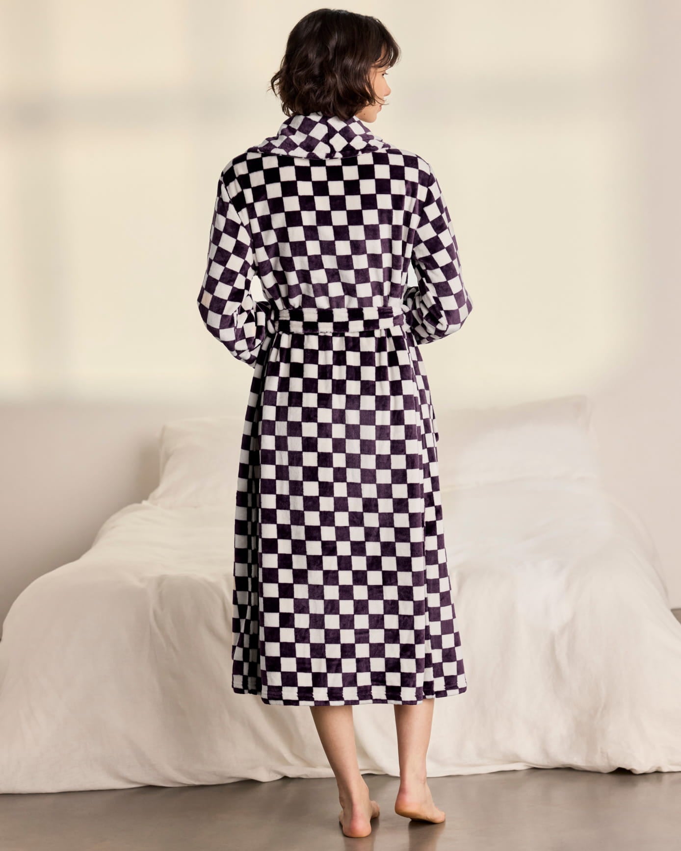 Fleece Checkerboard Dressing Gown