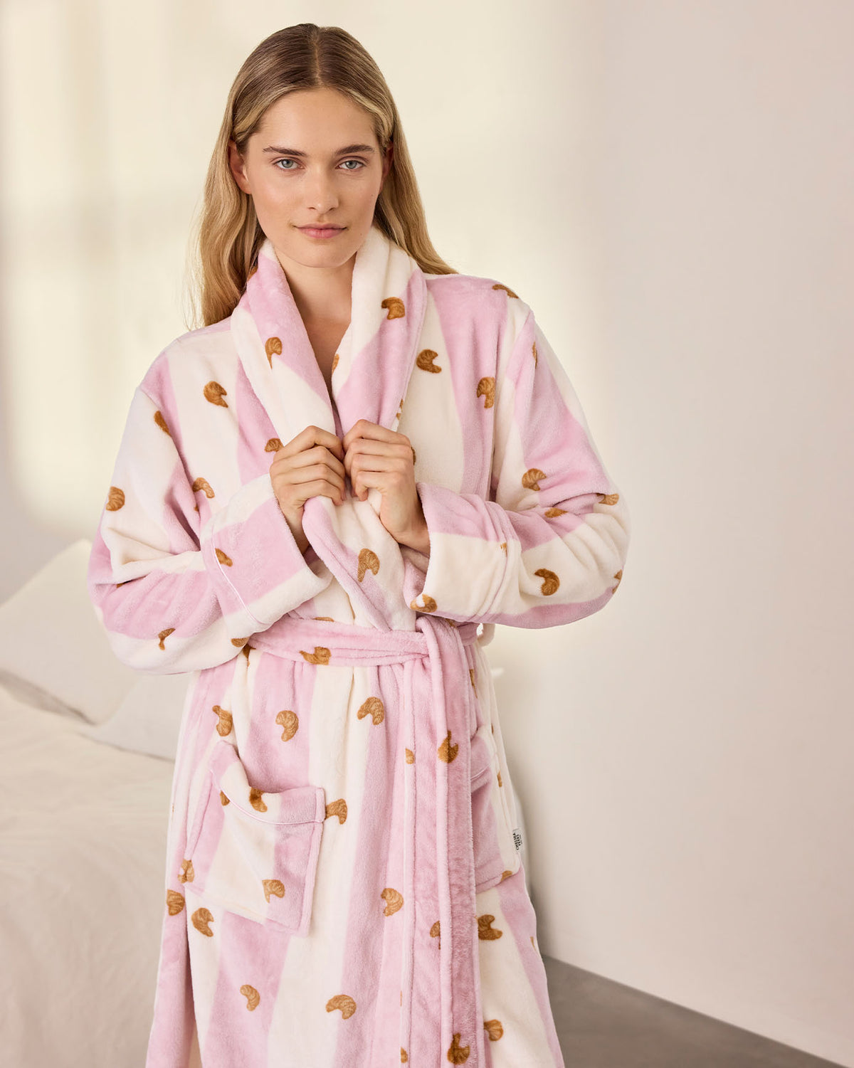 Fleece Croissant Stripe Dressing Gown