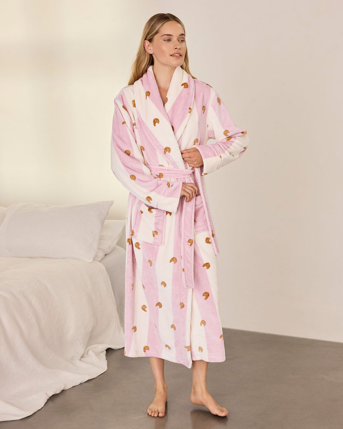 Fleece Croissant Stripe Dressing Gown