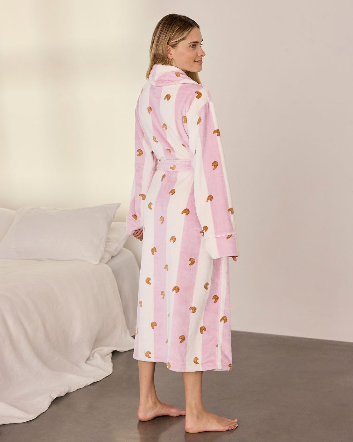 Fleece Croissant Stripe Dressing Gown