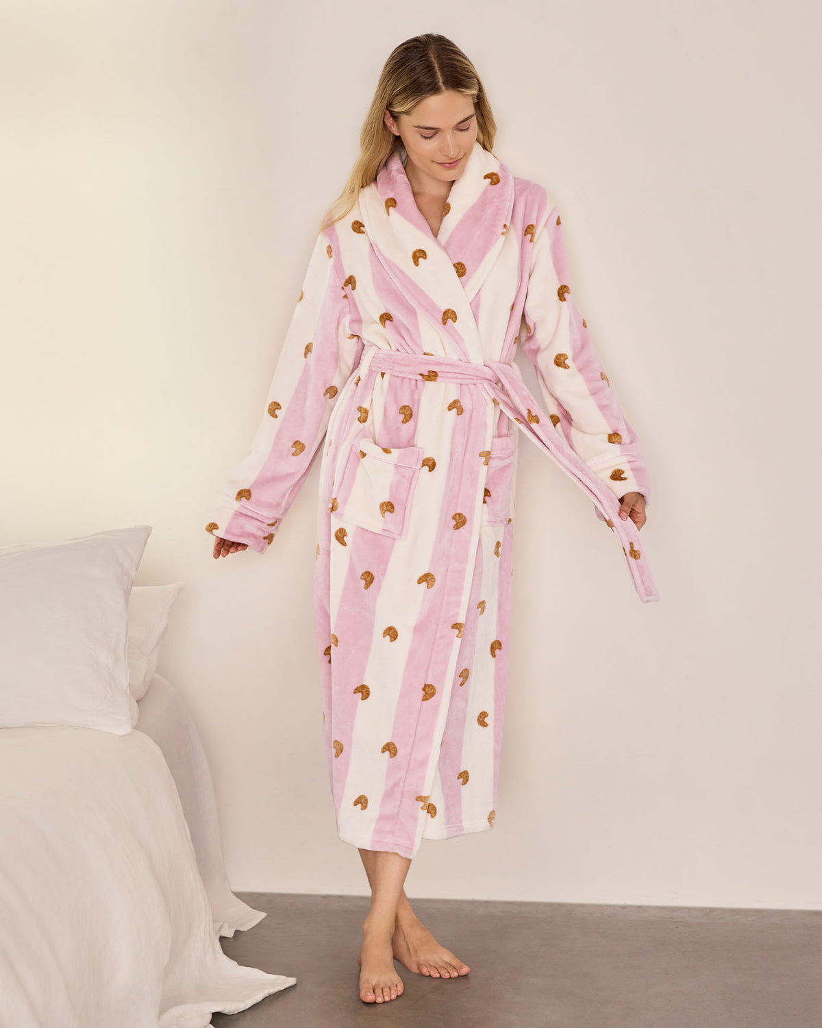 Fleece Croissant Stripe Dressing Gown
