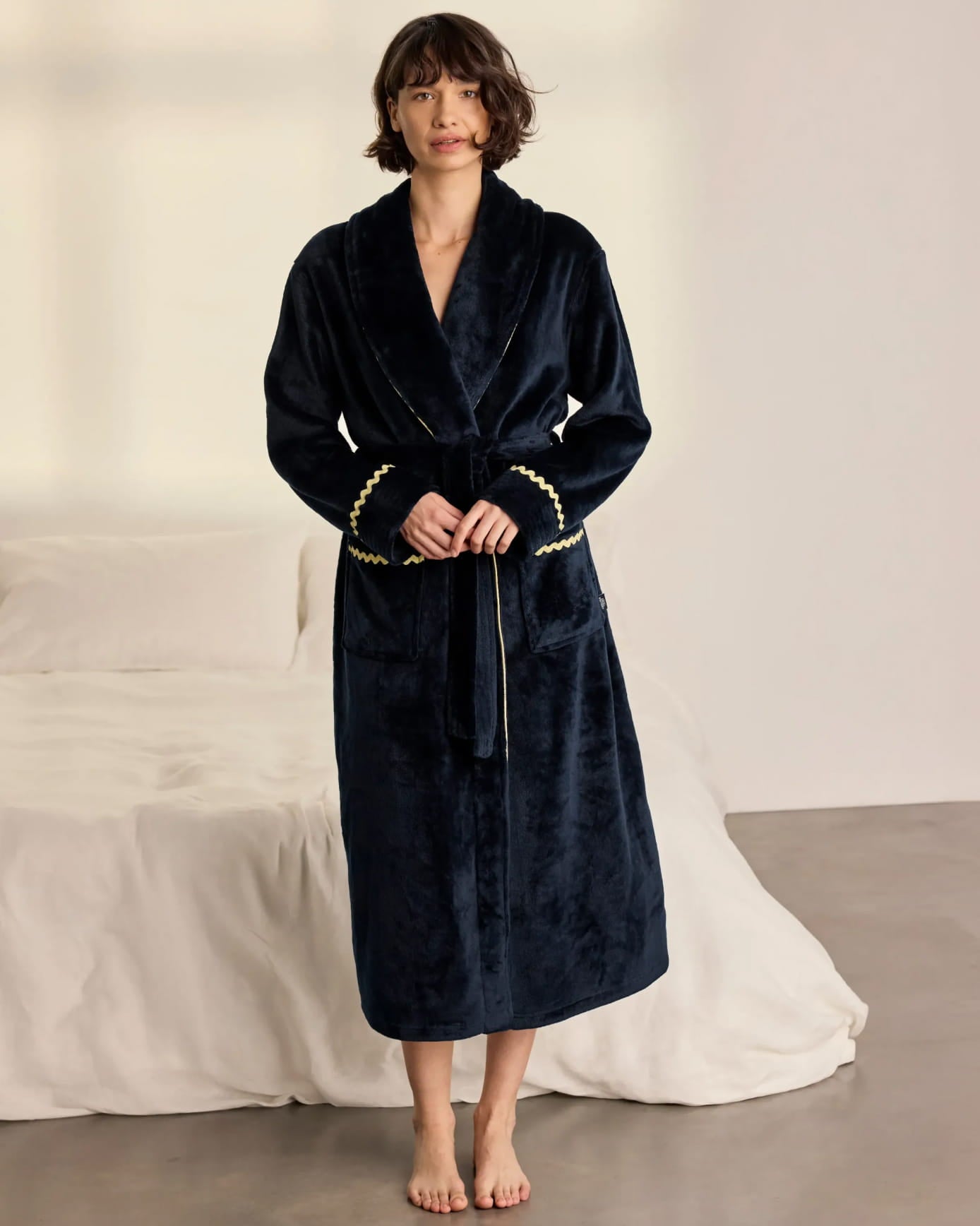 Fleece Embroidered Good Night Long Dressing Gown