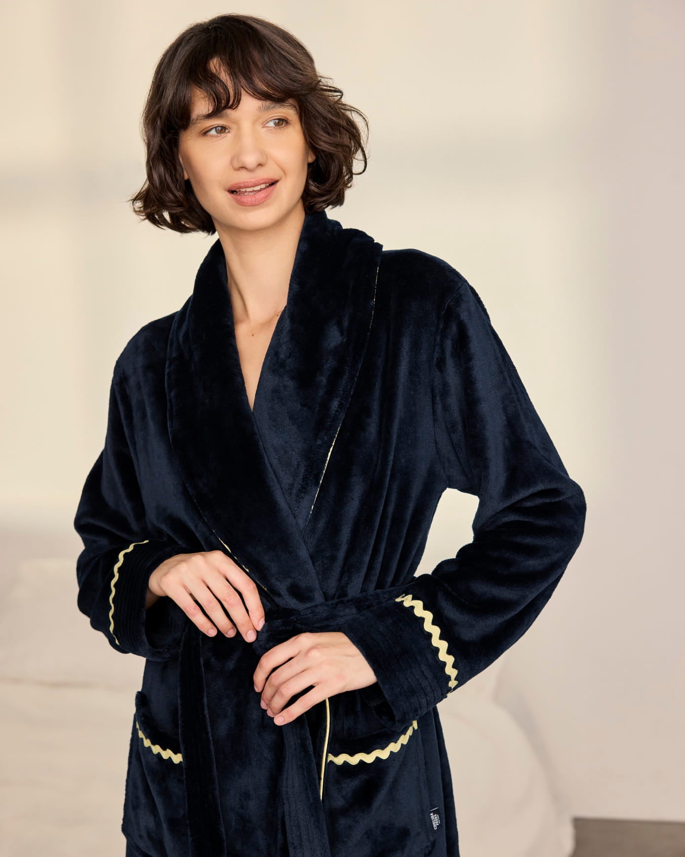 Fleece Embroidered Good Night Long Dressing Gown