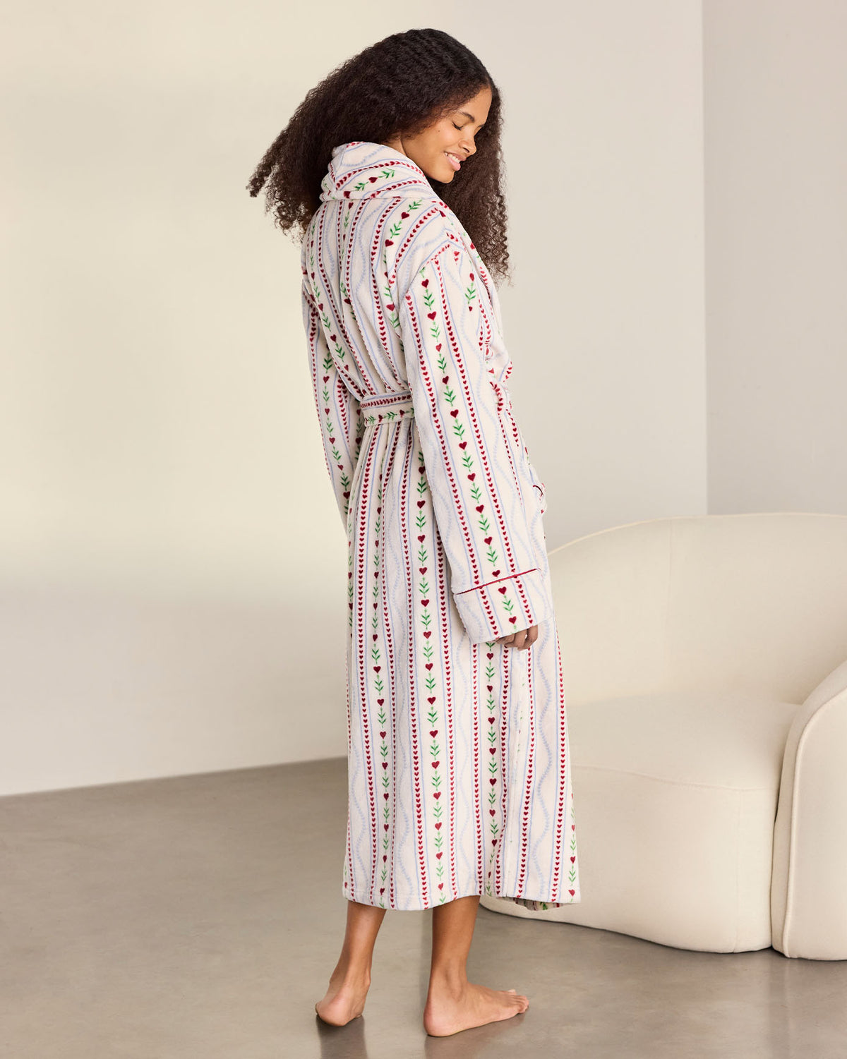 Fleece Garland Heart Stripe Print Dressing Gown