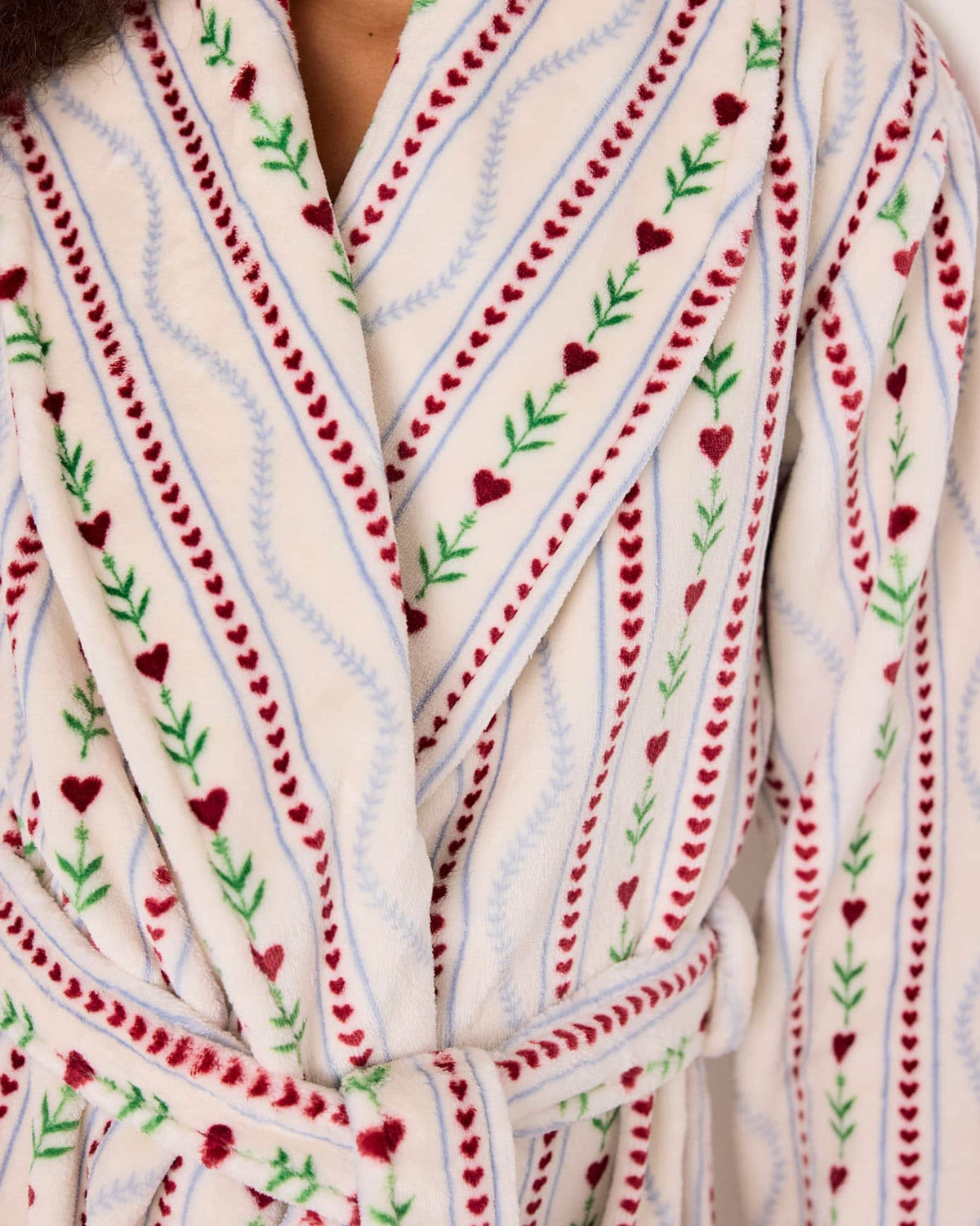 Fleece Garland Heart Stripe Print Dressing Gown