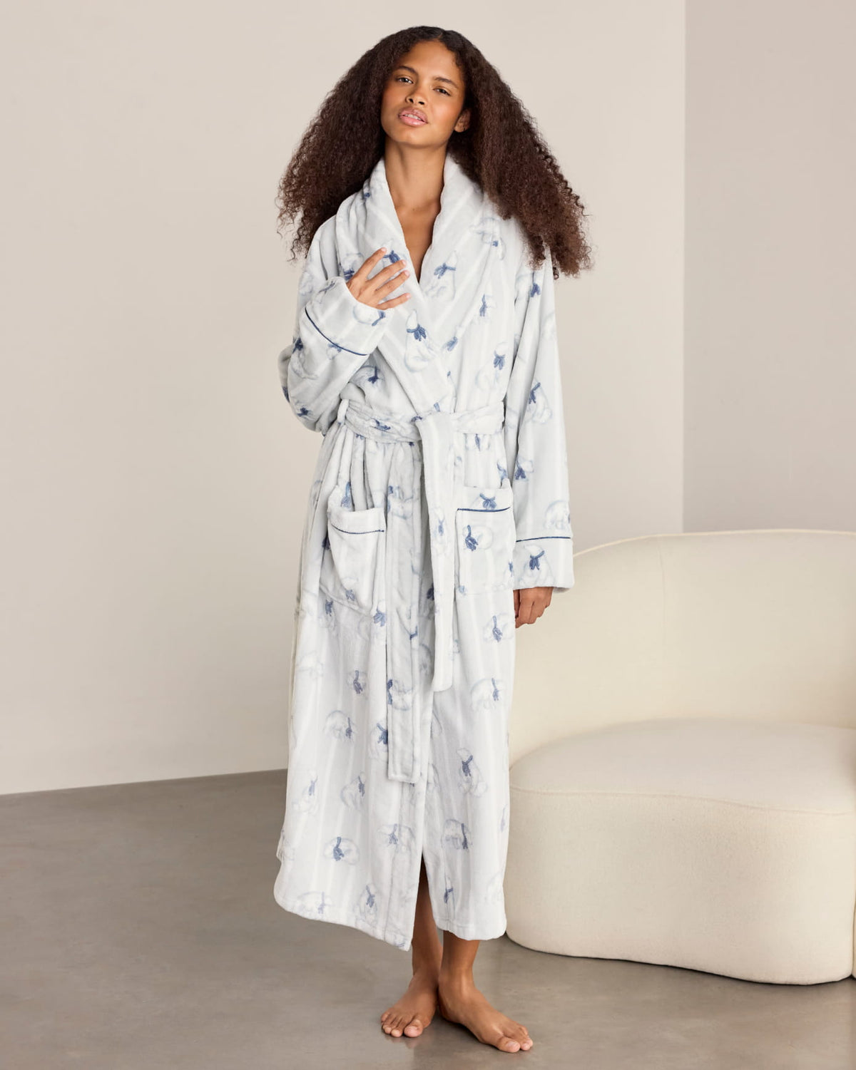 Fleece Polar Bear Stripe Print Dressing Gown