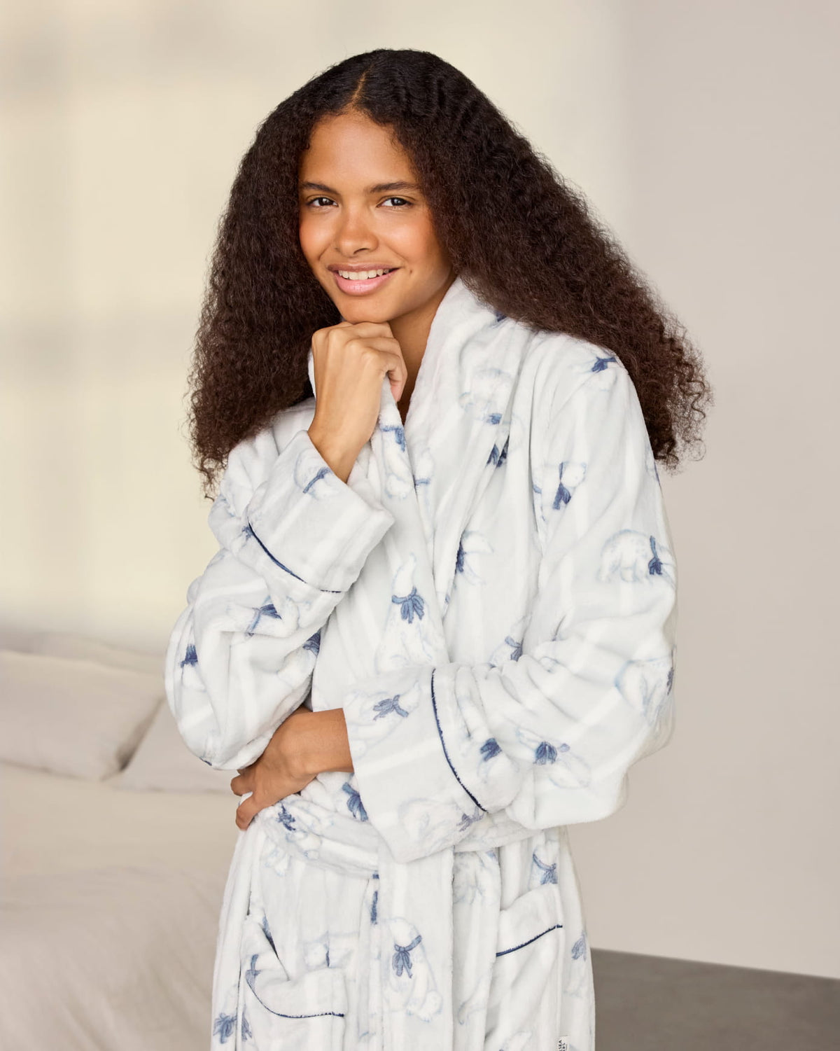 Fleece Polar Bear Stripe Print Dressing Gown