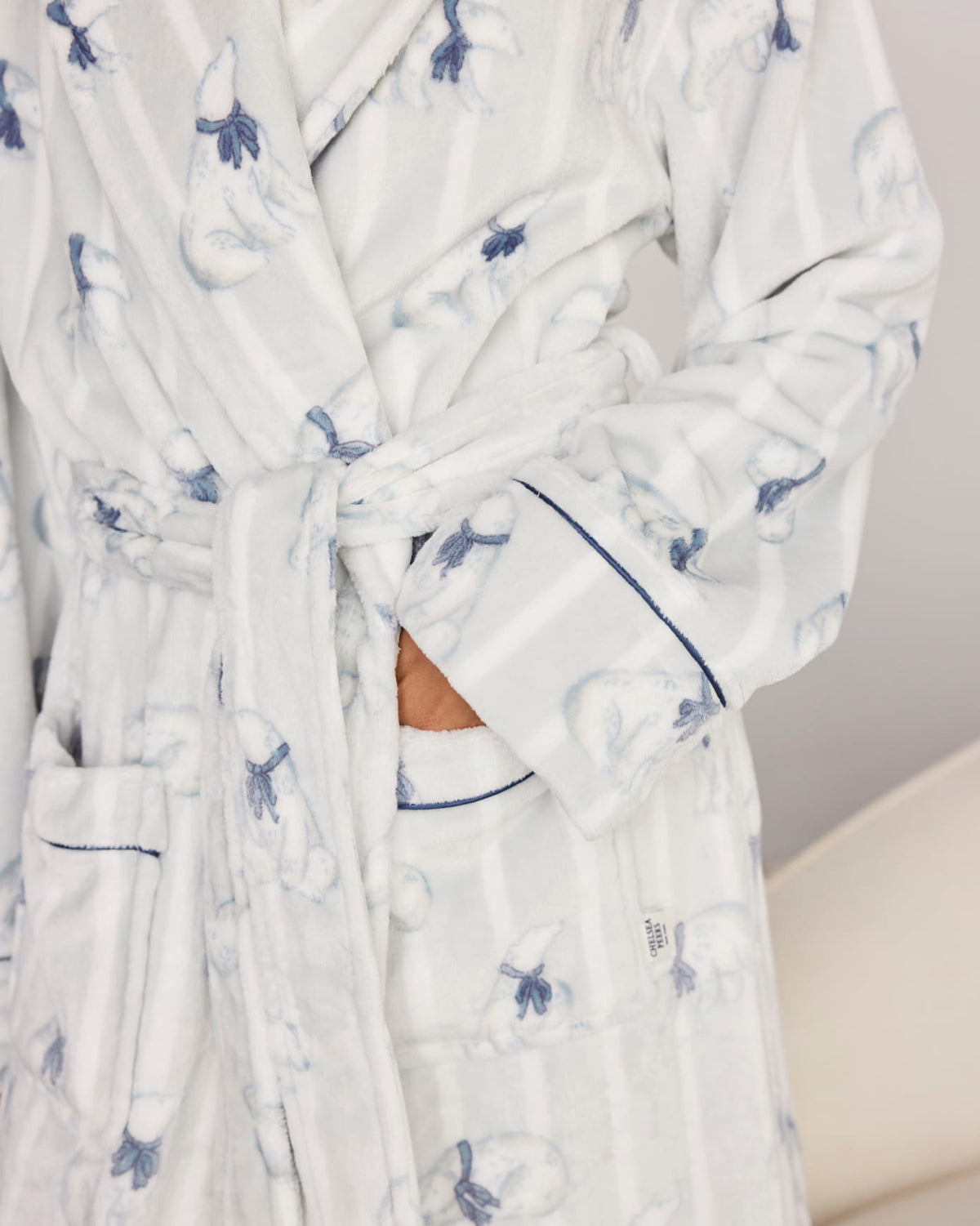 Fleece Polar Bear Stripe Print Dressing Gown