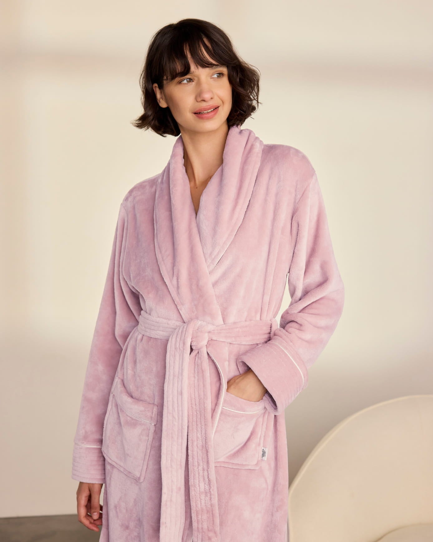 Fleece Long Dressing Gown - Pink