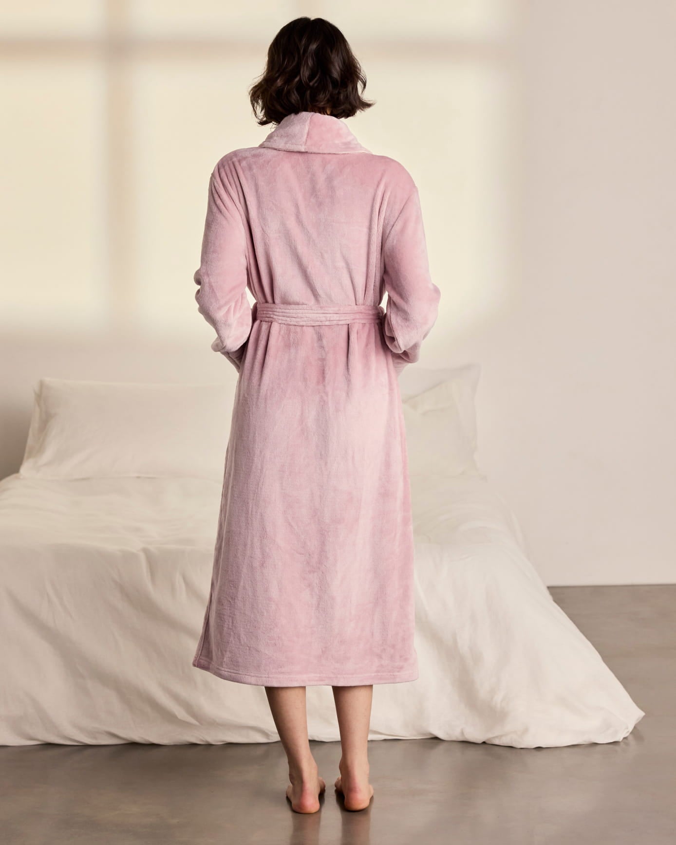 Fleece Long Dressing Gown - Pink