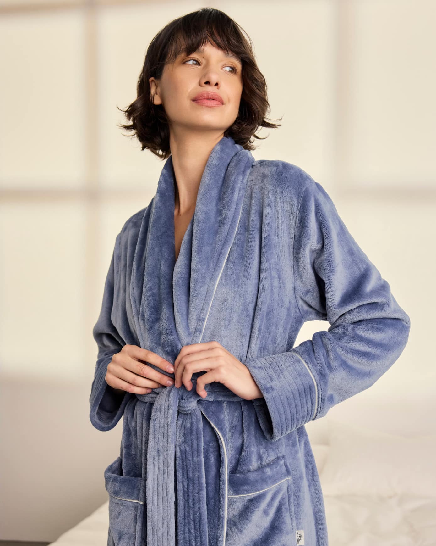 Fleece Long Dressing Gown - Blue