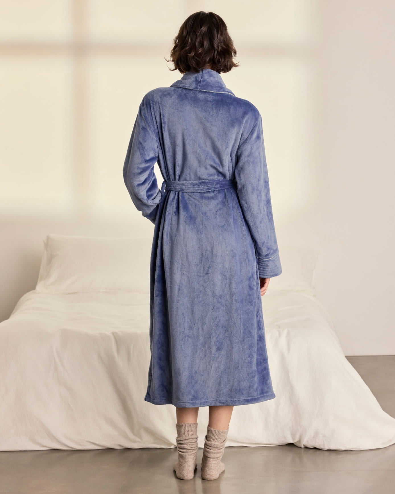 Fleece Long Dressing Gown - Blue