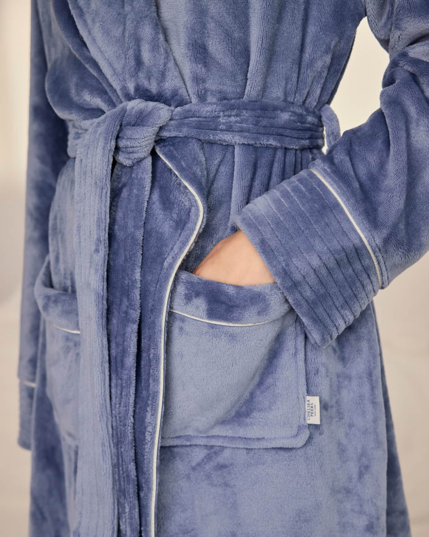 Fleece Long Dressing Gown - Blue