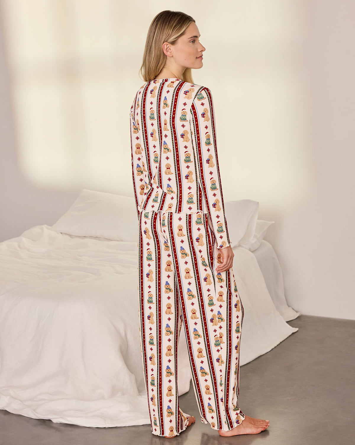 Petite Christmas Chip the Cockapoo Stripe Print Long Pyjama Set
