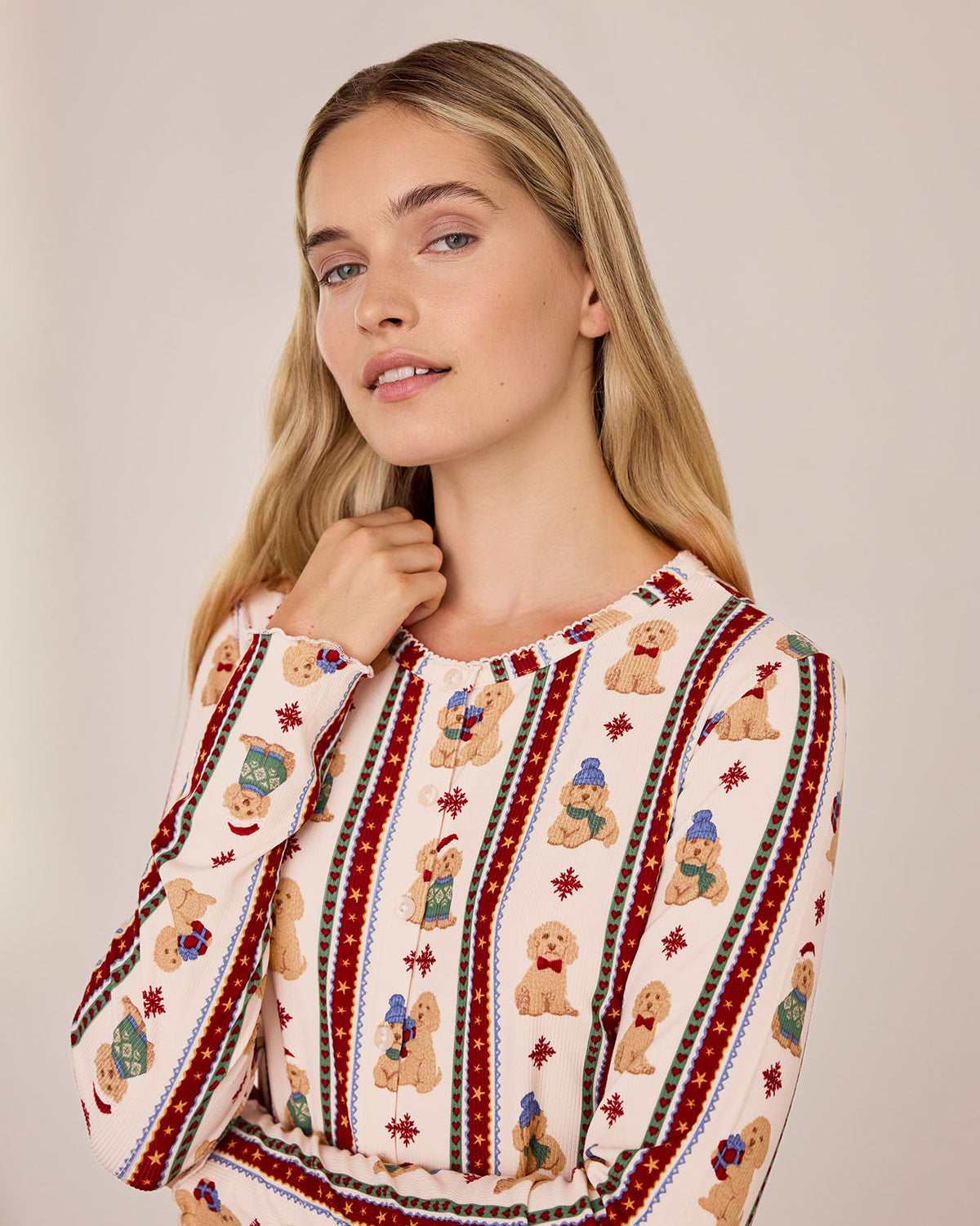 Petite Christmas Chip the Cockapoo Stripe Print Long Pyjama Set