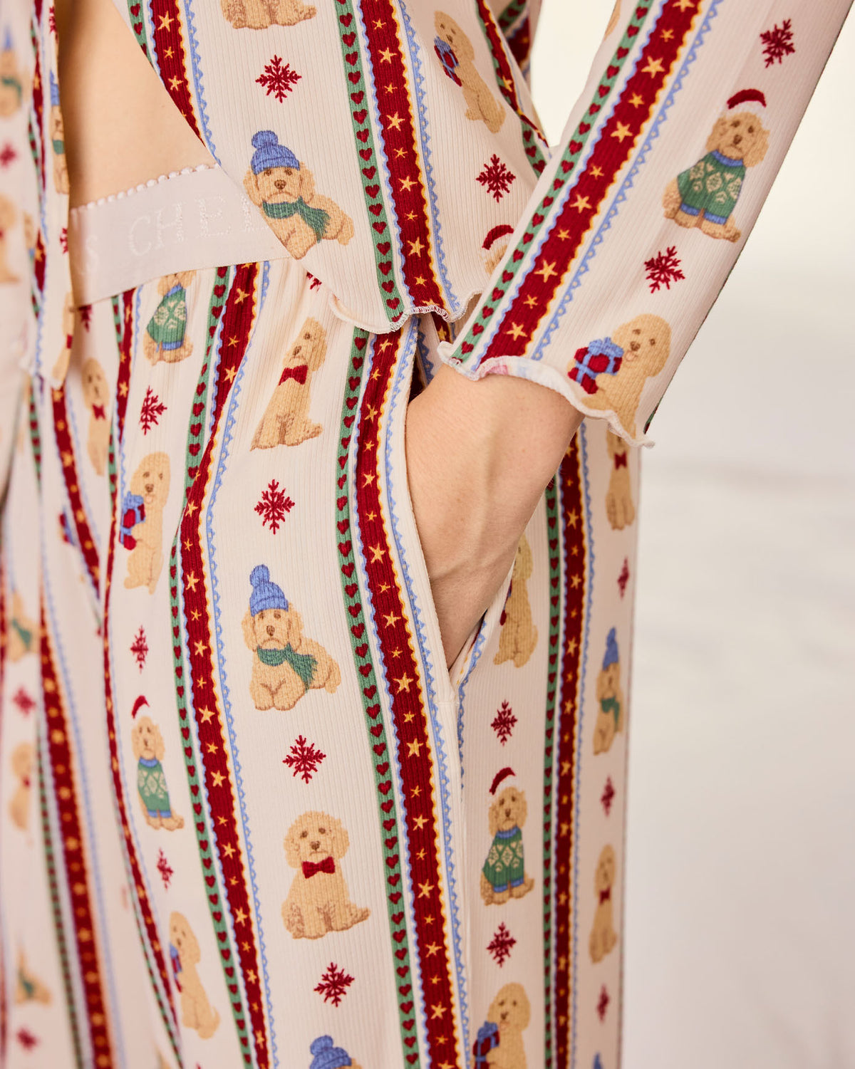 Petite Christmas Chip the Cockapoo Stripe Print Long Pyjama Set
