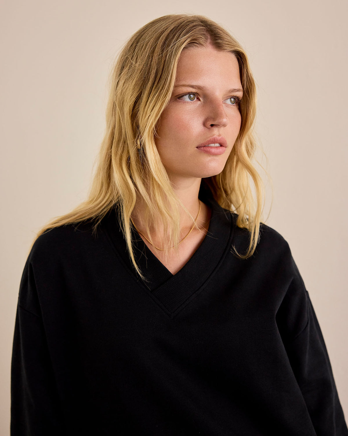 Organic Cotton V-Neck Sweater - Black