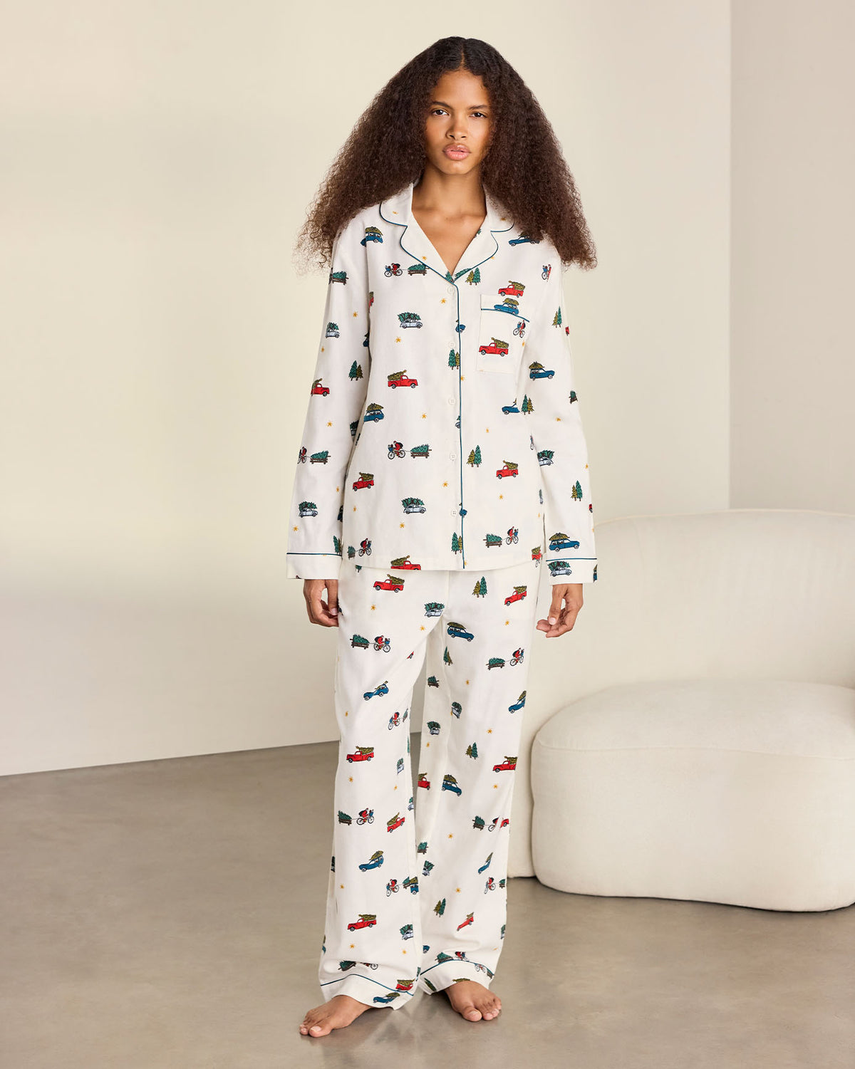 Organic Cotton Christmas Tree Car Print Long Pyjama Set