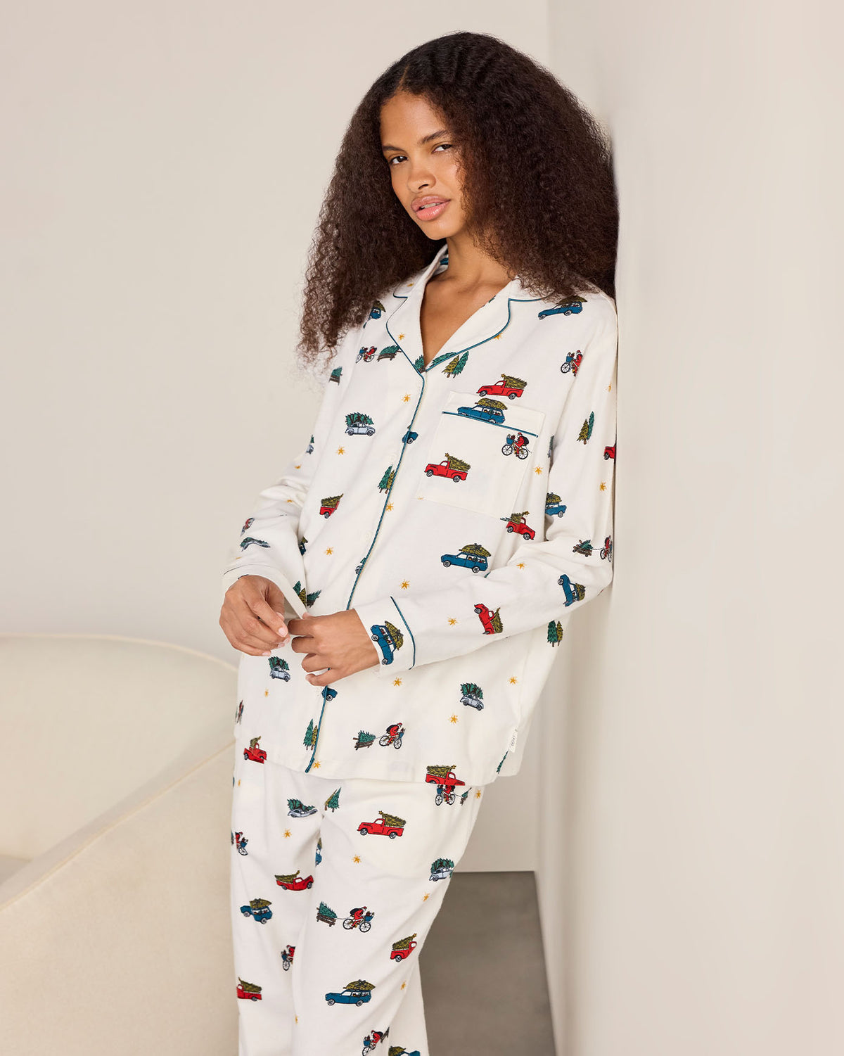 Organic Cotton Christmas Tree Car Print Long Pyjama Set