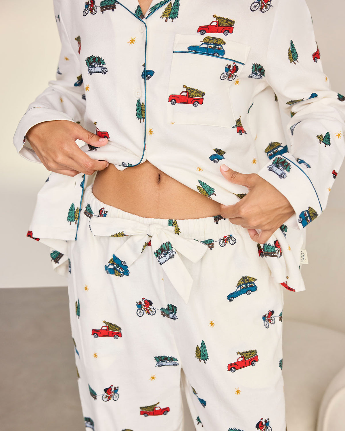 Organic Cotton Christmas Tree Car Print Long Pyjama Set