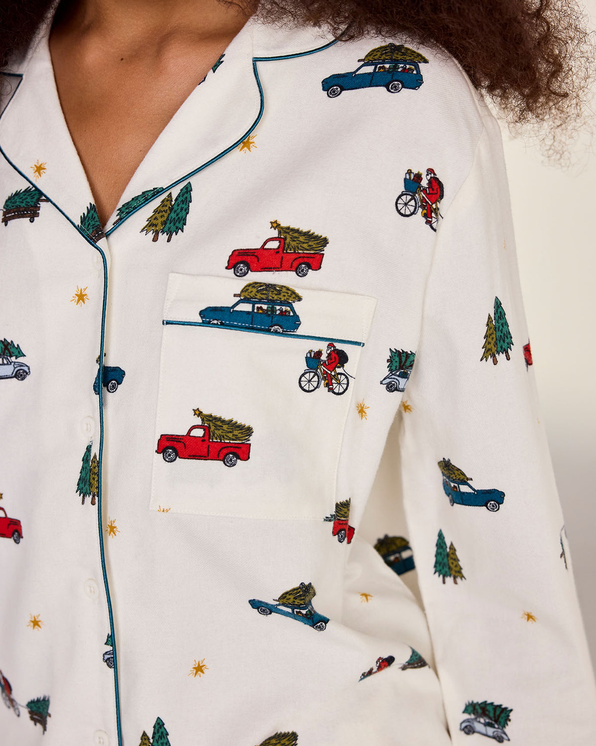 Organic Cotton Christmas Tree Car Print Long Pyjama Set