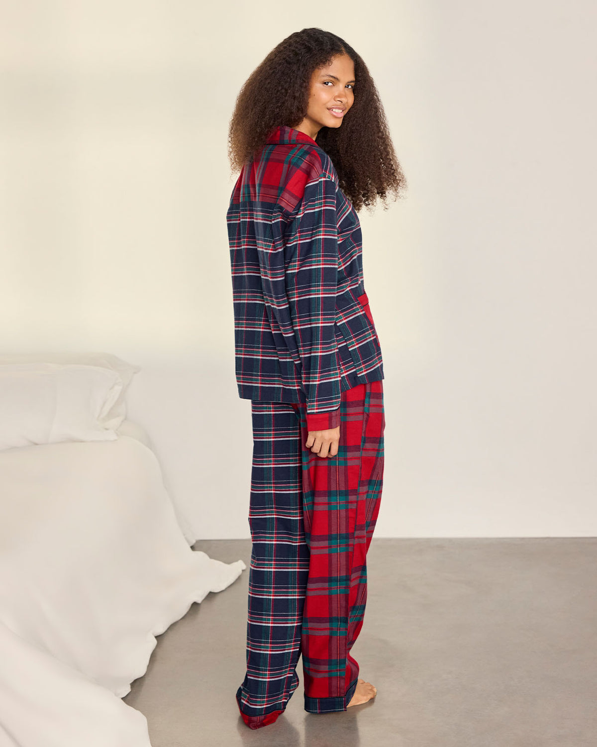 Organic Cotton Contrast Tartan Button Up Long Pyjama Set