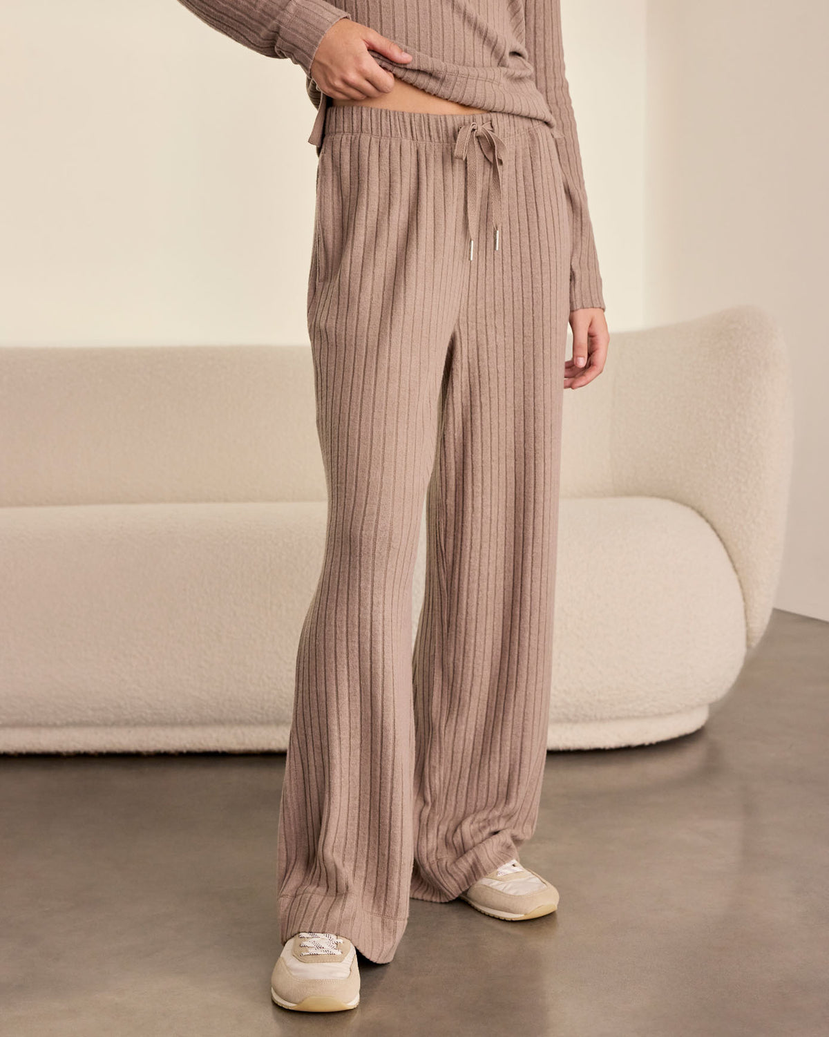 Ribbed Knit Joggers - Taupe