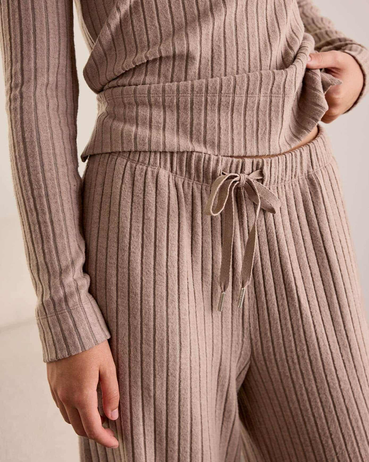 Ribbed Knit Joggers - Taupe