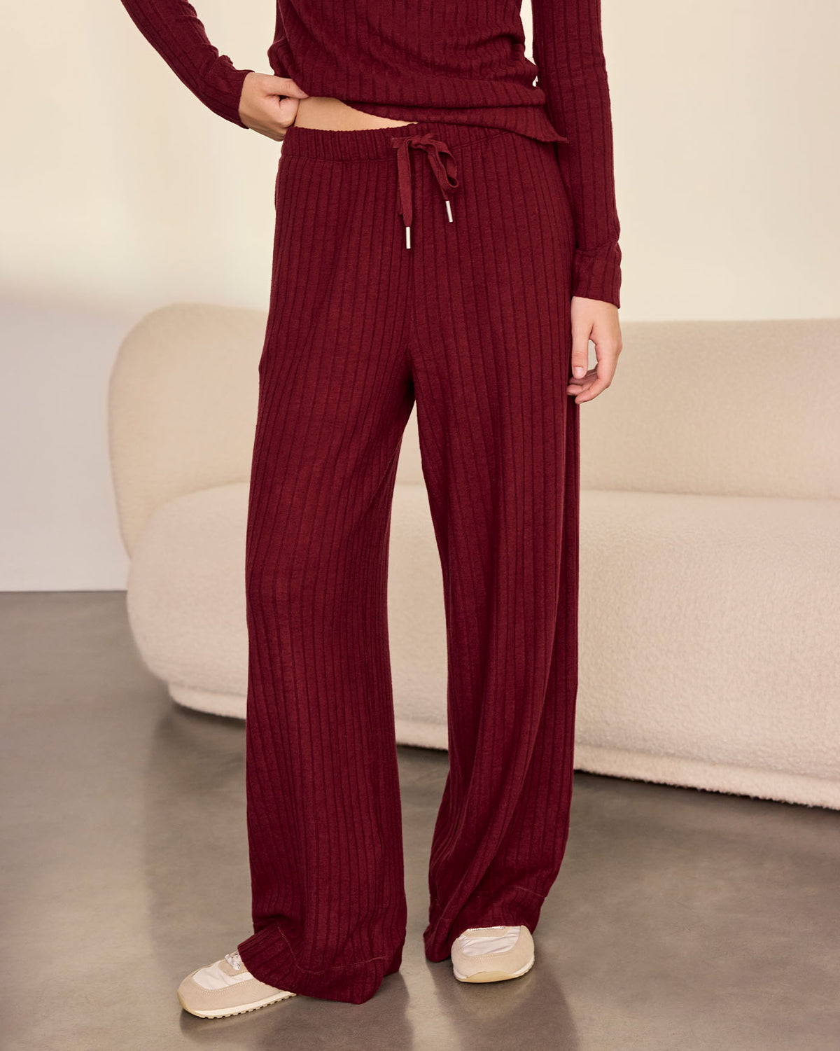 Ribbed Knit Joggers - Burgundy