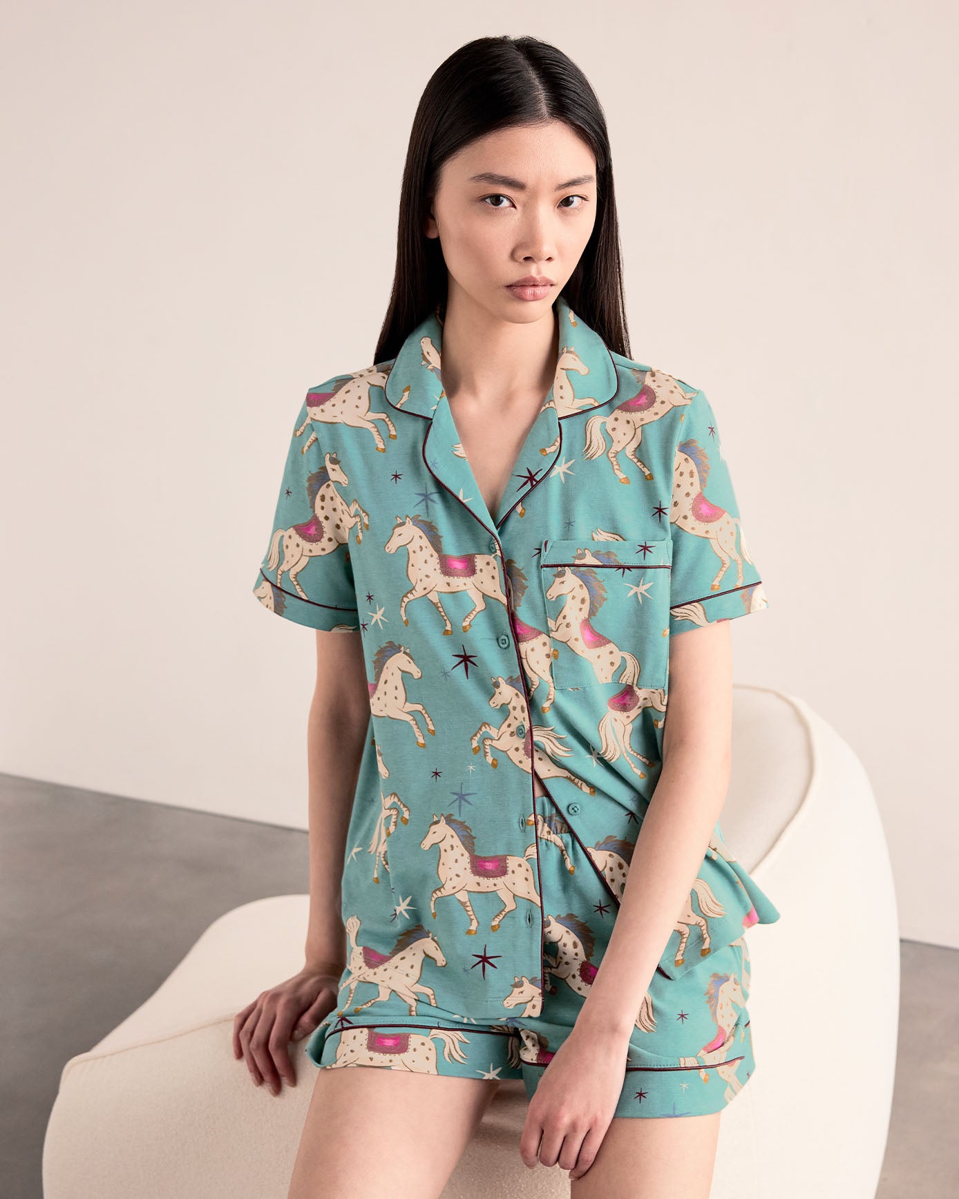 Organic Cotton Carousel Horse Print Short Pyjama Set