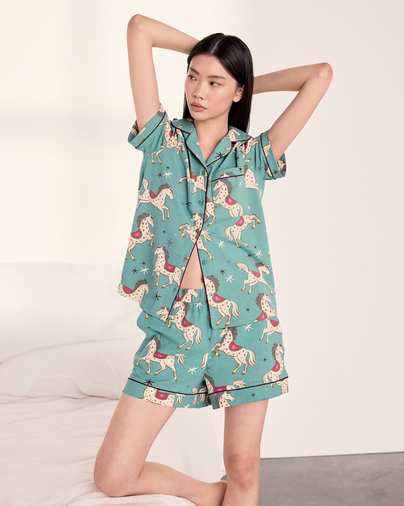 Organic Cotton Carousel Horse Print Short Pyjama Set